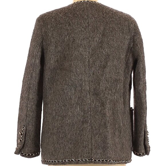 Vintage Charcoal Grey Boiled Wool Gold Chain Trim Classic Blazer Jacket - Picture 2 of 6